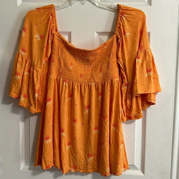Free People Lana Off Shoulder Smocked Tunic NWOT Golden Poppies - Picture 2 of 9